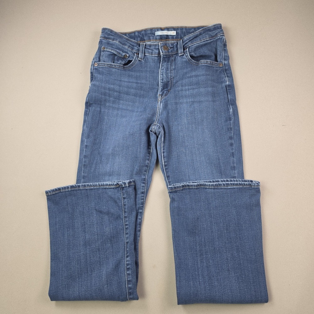 Levi's 726 High Rise Flare Jeans Women 30 W30 L32 Medium Wash Stretch Denim Blue